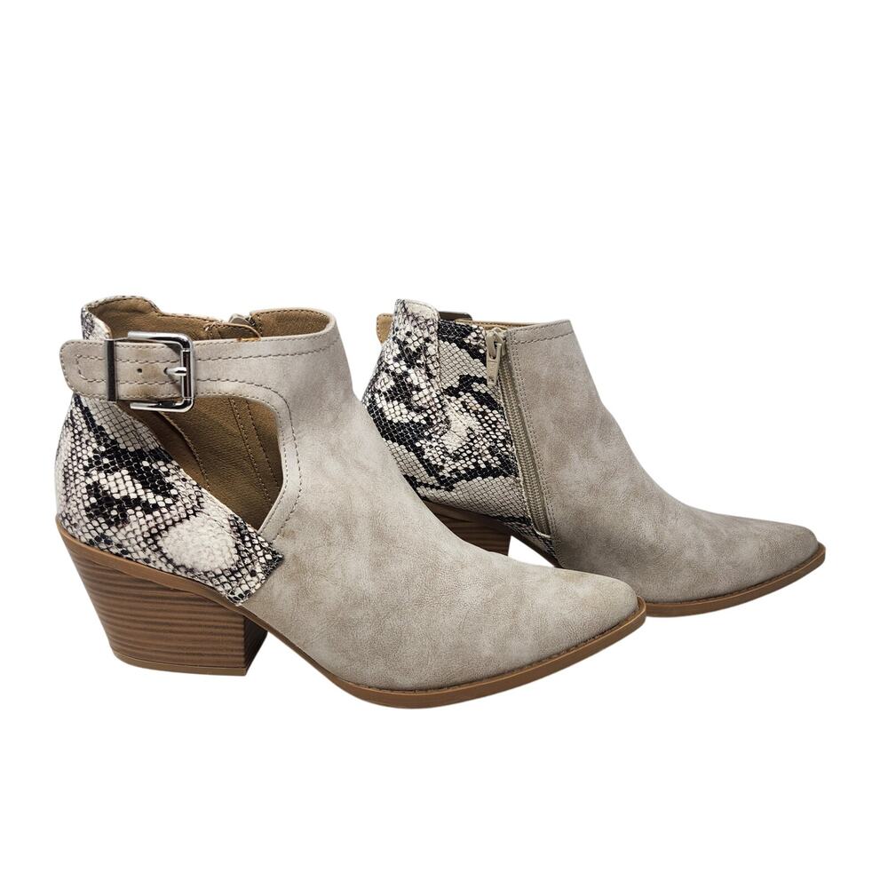 Seven Dials Western Pointed Toe Snakeskin Booties Heel Buckle Faux Suede Size 10